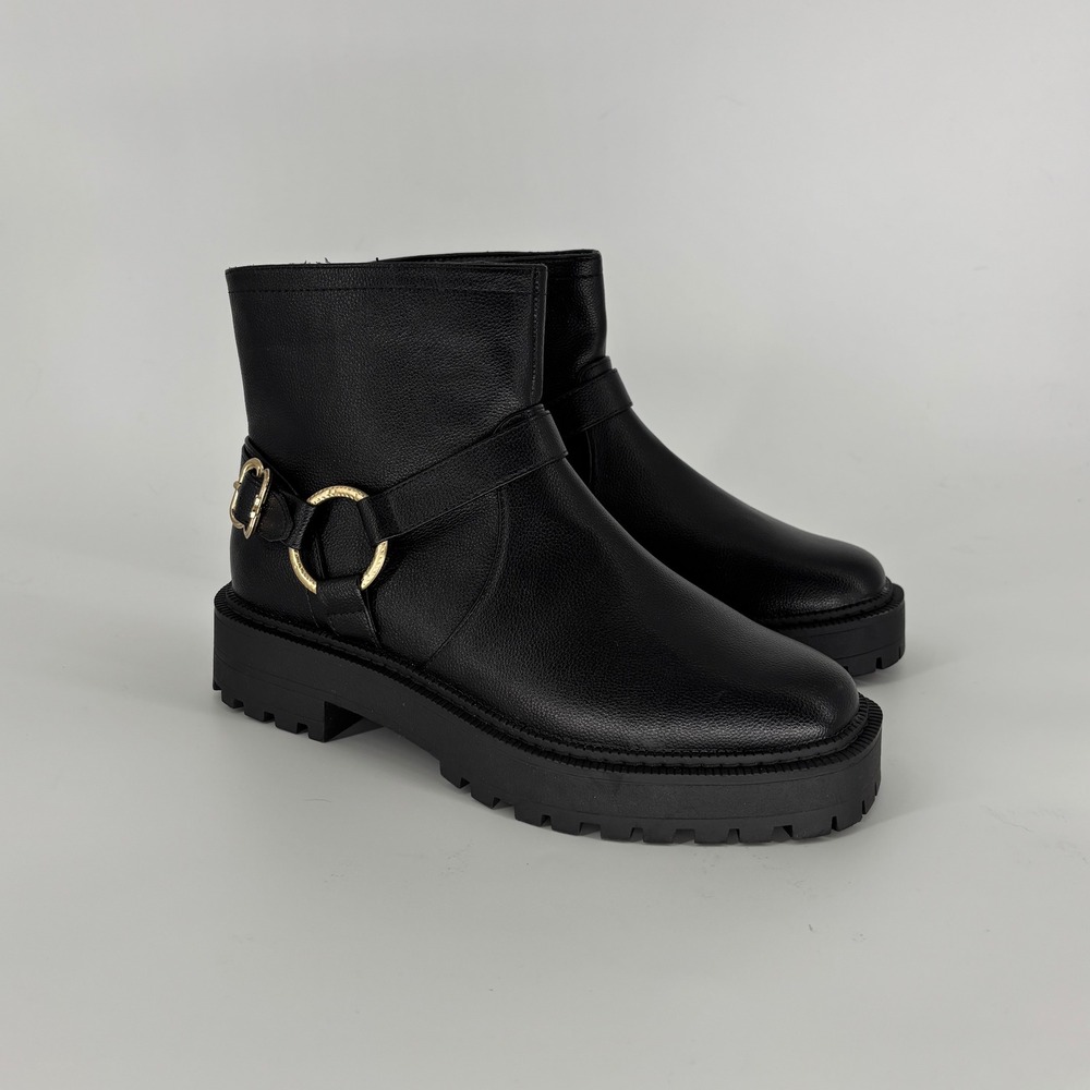 Sam Edelman Lucianna Marie Bootie Black Kids Size 5 Lug Sole Gold Buckle Zipper